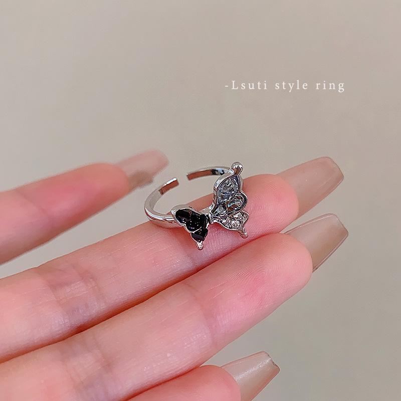 Contrasting color zircon butterfly opening ring women s light luxury tide cool index finger ring popular hand jewelry adjustable opening