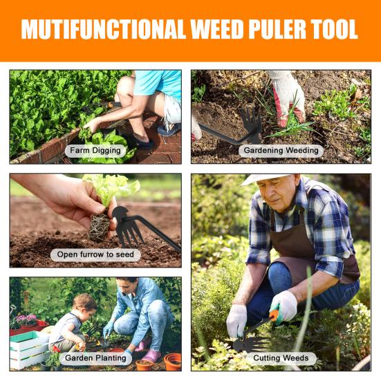Unkrautzieher-Werkzeug mit ergonomischem, rutschfestem Griff, 5-Zahn-Design, leicht zu reinigen, multifunktionaler Unkrautentferner, Bodenlockerungswerkzeug