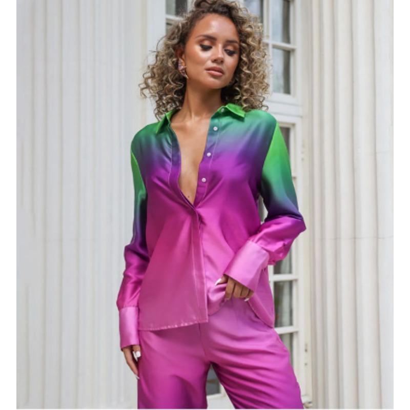 New Set Loose Printed Long-sleeved Shirt Casual Fashion Casual Suit Colourful Suit Party Suit Casual Suit