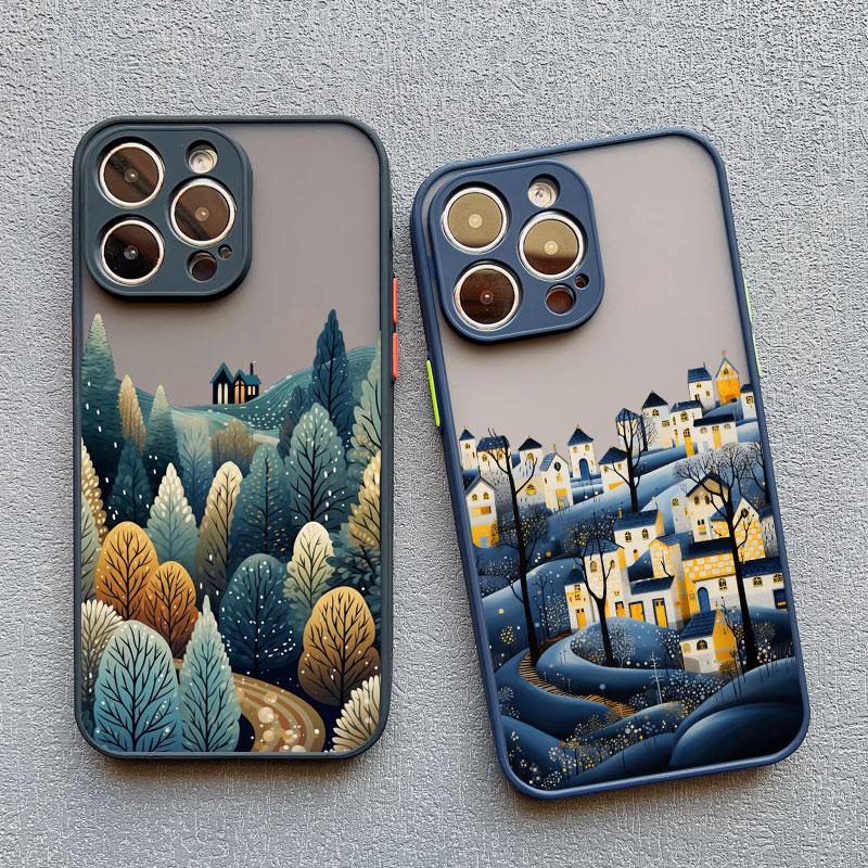 Snow falls forest Landscape Phone case For iPhone 16 15 14 13 12 11 Pro Max Mini X XR XS 15 7 8 Plus Shockproof Protection Cover