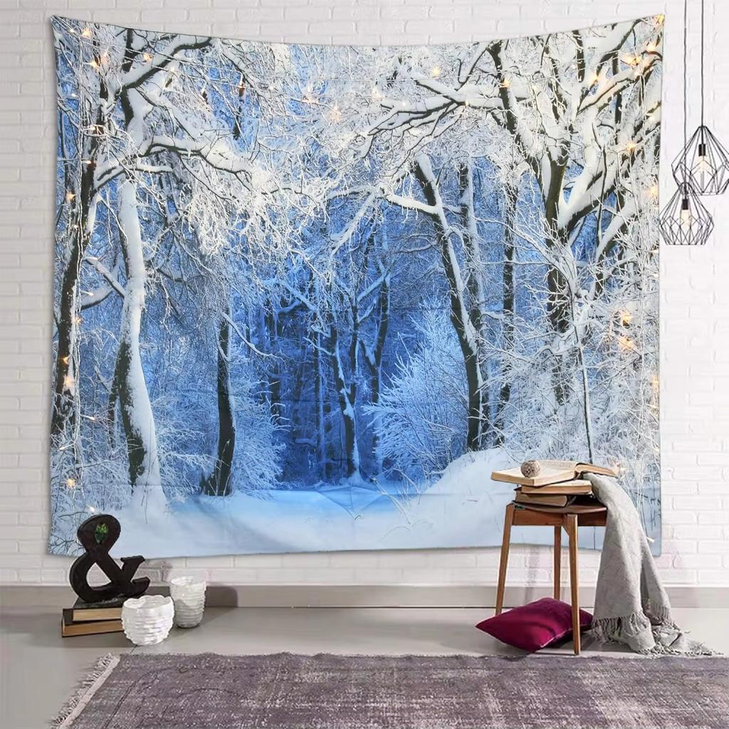 Winter Snow Mountain Forest Tapestry Winter Landscape Snowy Woodland Scene WallMounted Home Decor