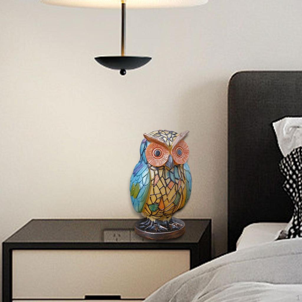 Resin Owl Shaped Night Light Bedside Reading Lamp Lightweight Unique Home Decoration Hand Painted
