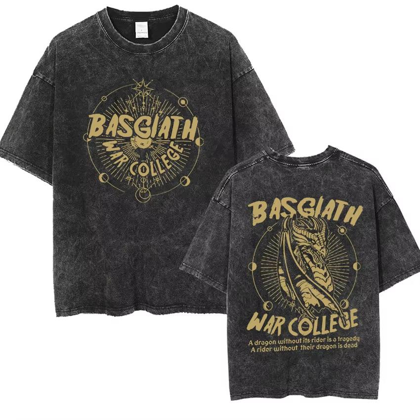 T-shirts délavés vintage de l'École de Guerre de Basgiath T-shirt à manches courtes imprimé Dragon Rider de Fourth Wing T-shirt surdimensionné pour hommes