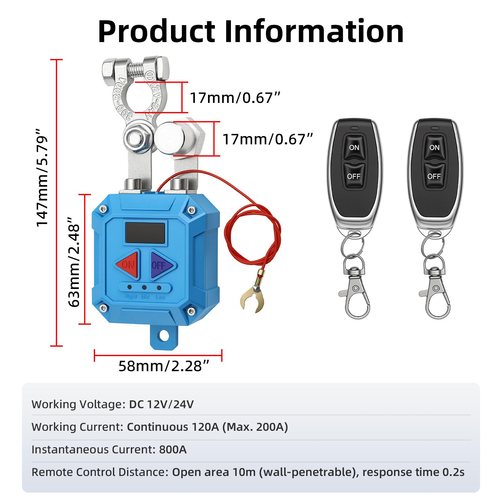 

12V 24V Remote Control Battery Master Switch 120A/260A Auto Kill Switch With LED Voltage Display For Truck RV ATV Boat Marine синій