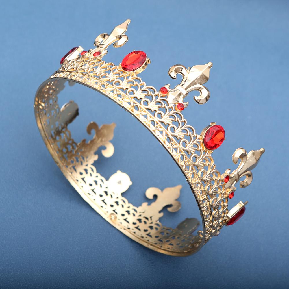 Luxury European and American Retro Baroque Style Crown Gold Gun Tip Shape Large Round Crown with Diamond Crystal Hair Accessorie