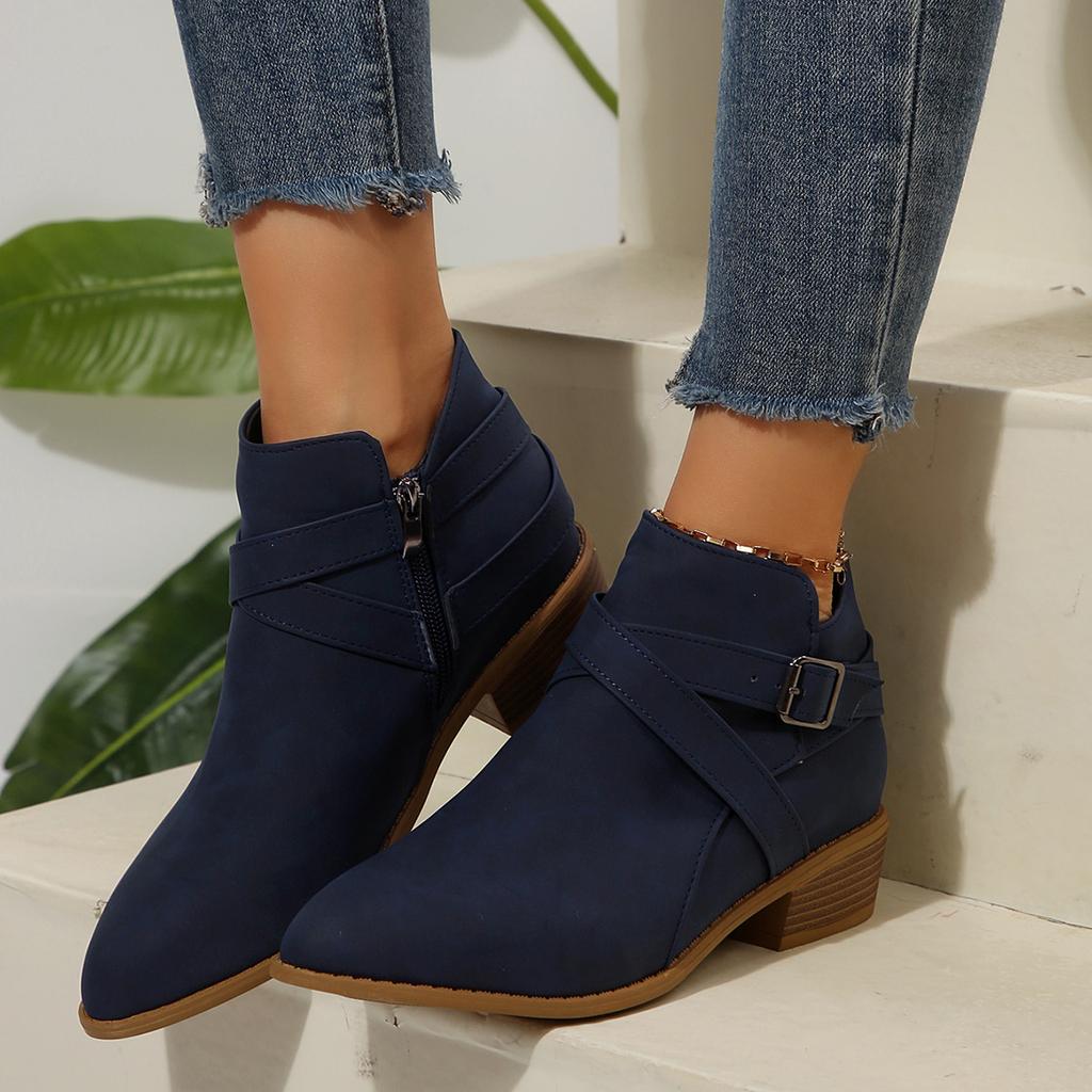 2025 Herbst und Winter neu Europäischer und amerikanischer Außenhandel große Größe spitze Zehenpartie Blockabsatz Seitenreißverschluss modische und bequeme Stiefelette