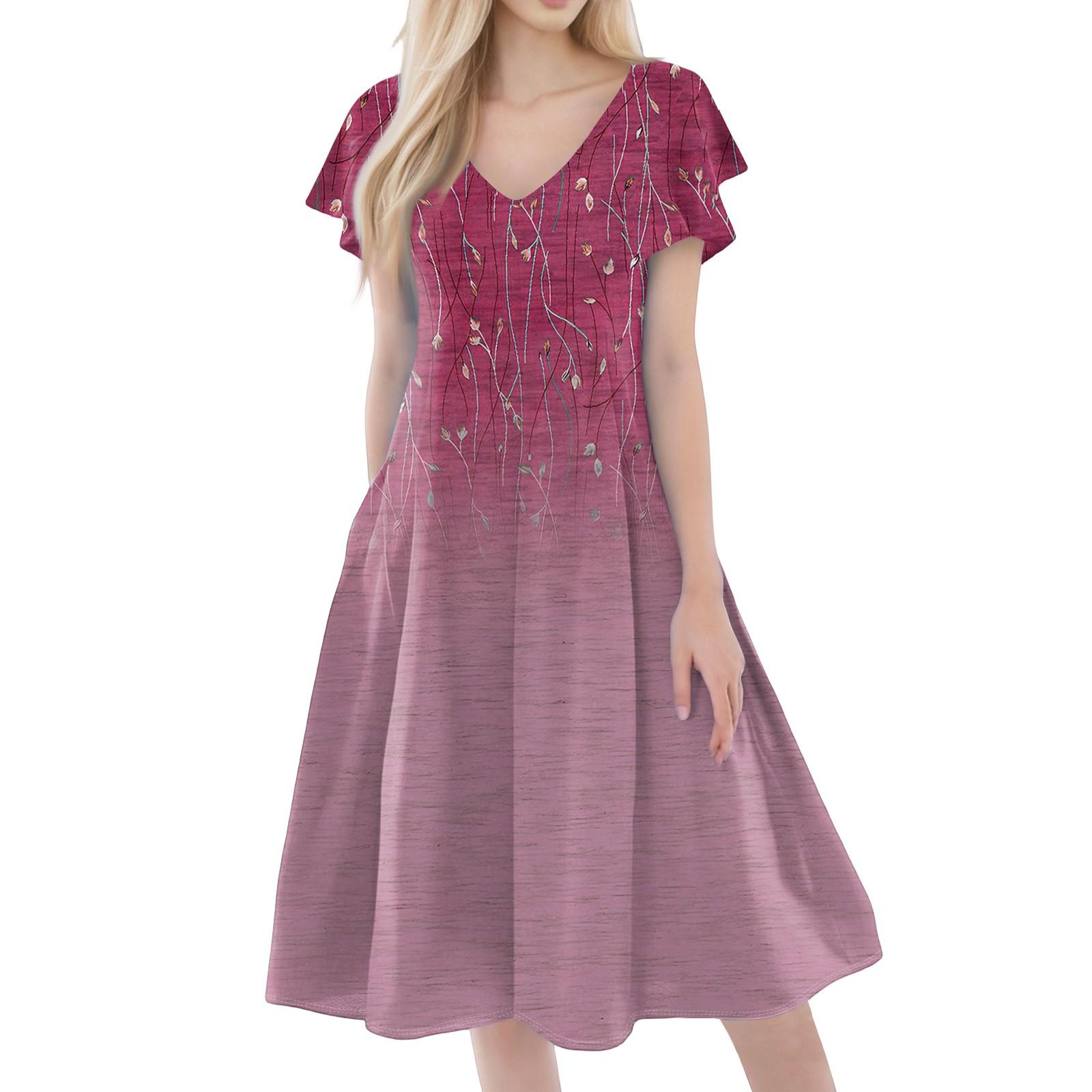 

Жіноча повсякденна модна сукня з V-подібним вирізом, короткими рукавами та принтом, з кишенями M