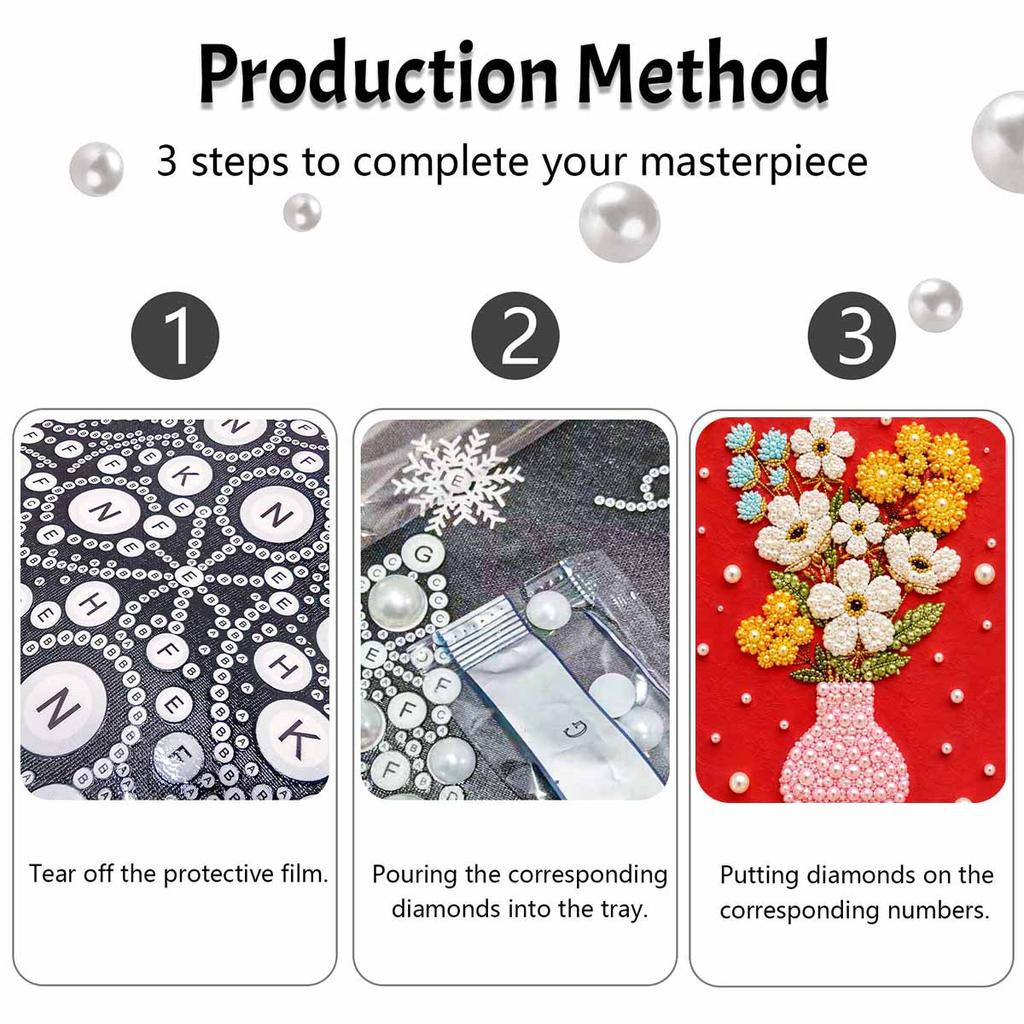 Colorful Flower Vase Floral Bouquet 5D Pearl Painting Kit with Frame DIY Sparkling Bead Canvas Art Relaxing Craft for Girls Room Decor