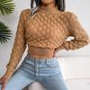 Women's Fashion Casual Fall And Winter Three-dimensional Diamond Round Neck Long Sleeve Navel Knitted Sweater Top