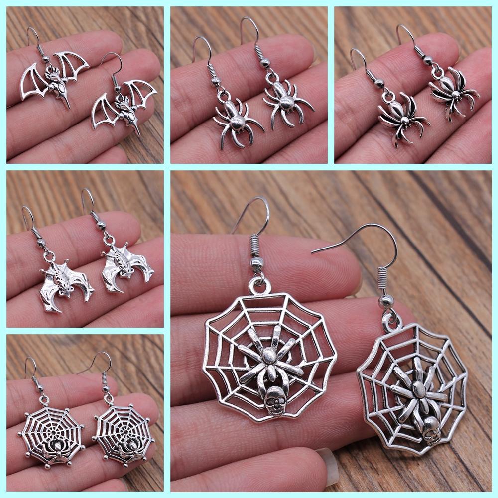 Spider Drop Earring Vintage Antique Silver Color Antique Bronze Color Cobweb Dangle Earring For Women