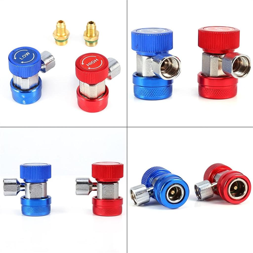 R 134a Gas Quick Connector, HVAC AC Valve Core Manifold with 1 X Blue Quick Coupler for A/C Manifold Gauge Set