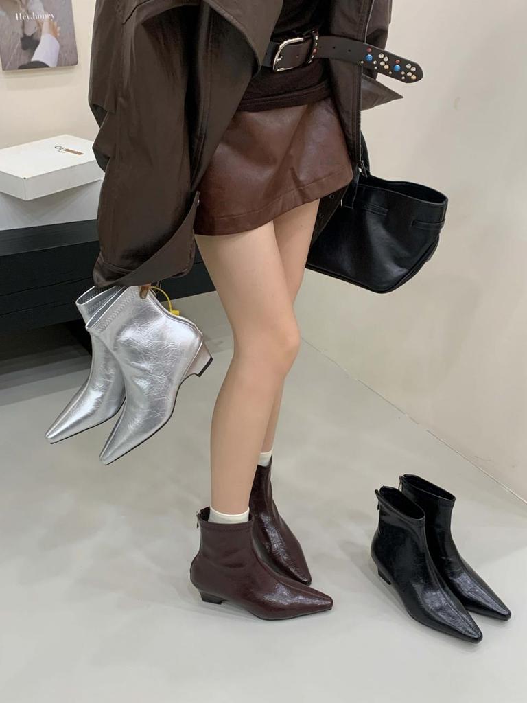 Pointed short boots women's new 2025 autumn and winter boots thin boots wedge heel women's boots French low heel short boots Martin boots