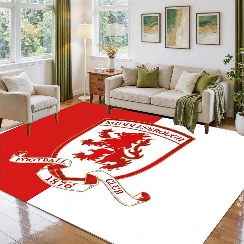Middlesbrough Football Design Crystal Velvet Rug Soft Decorative Mat for Bedroom Entrance
