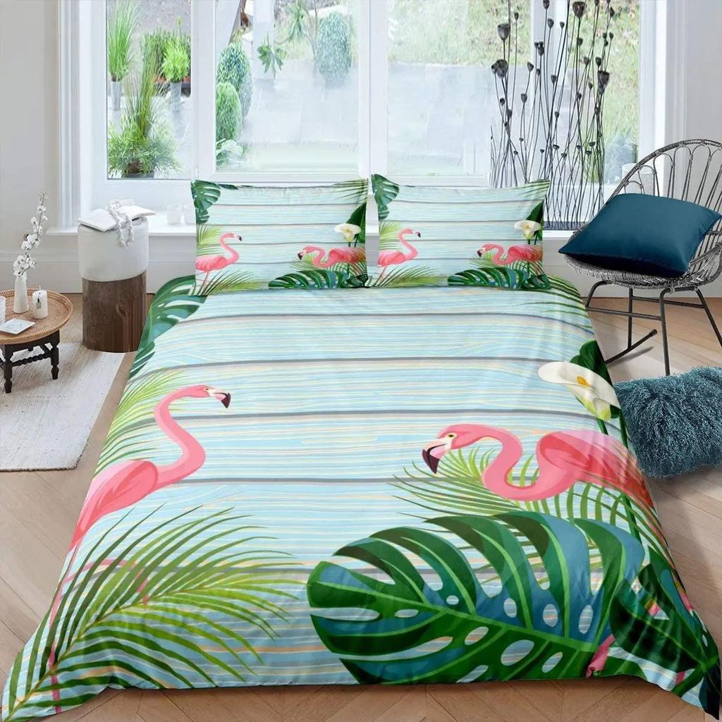 Flamingo Duvet Cover Three-Piece Girl Bedroom Bedding Quilt Cover Set Pink Bedspread