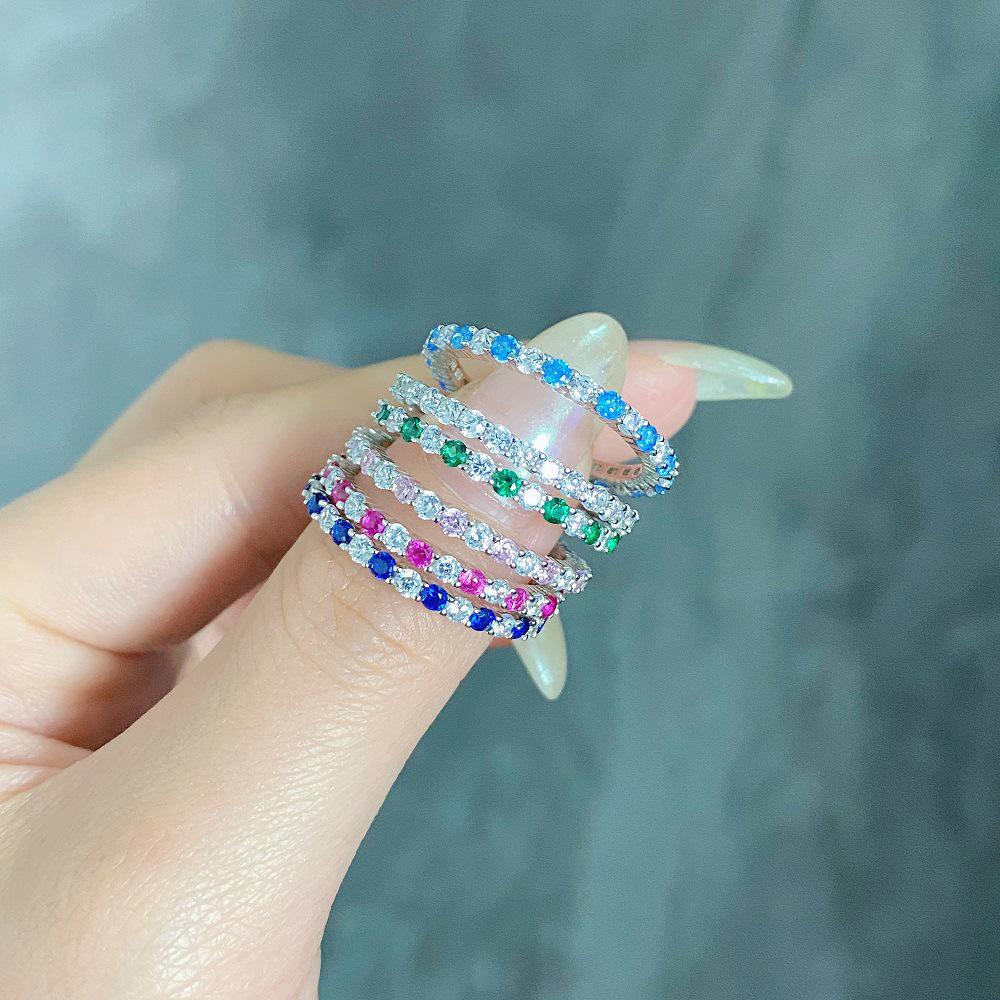 2022 High Carbon Diamond S925 Sterling Silver Zircon Ring for Women - Stylish Inter-Diamond Design