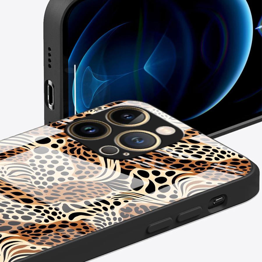 Glass Phone Cover Case for iPhone 17 Pro Max Air 16 XR 13 11 8 15 Plus 12 14 Leopard Print