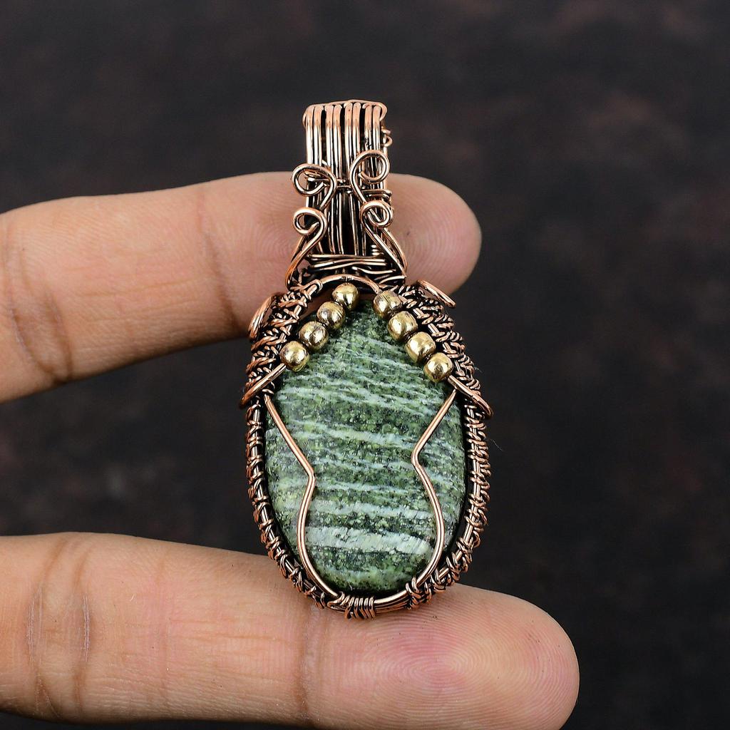 Green Swiss Opal Pendant Copper Wire Wrapped Gemstone Pendant Copper Designer Jewelry Handmade Pendant Wire Jewelry For Gift Healing Stone