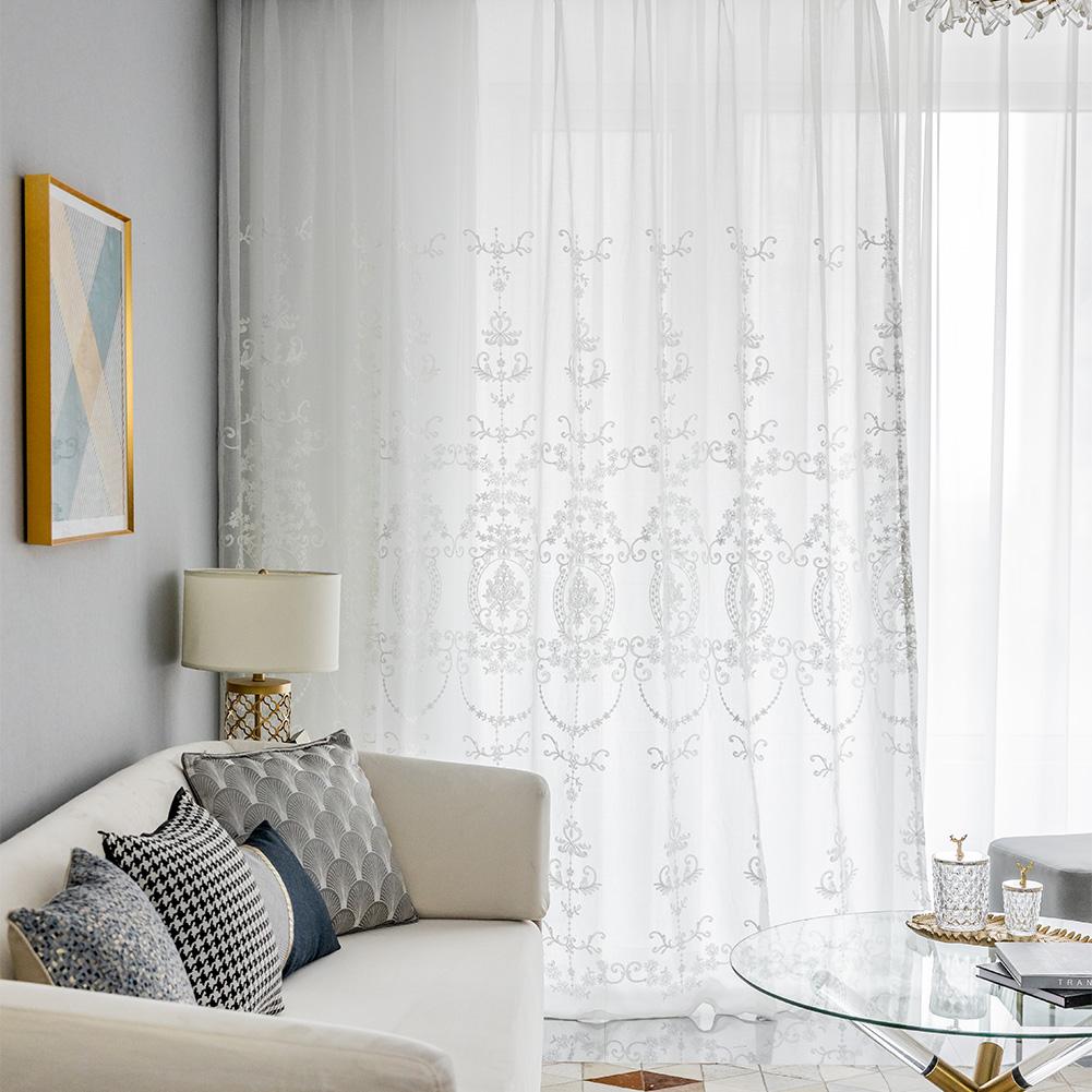 1 PC Haftowana biała tiulowa zasłona Popularna elegancka europejska seria Nuan