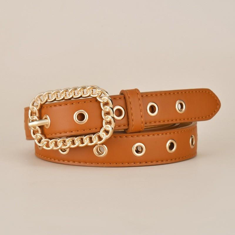 Womens Vintage Quality Gold Buckle Slim Waist Belt Fashionable And Versatile Accessory