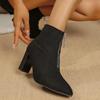2025 Stylish Women's Boots Pointed Toe Thick Heel High Quality Leather Autumn Mature Ankle Boots Casual Comfortable Shoes Ladies