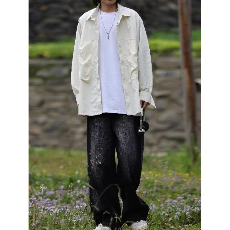 Nobodyknows Solid Color Retro Workwear Shirt Men's Long-Sleeved Autumn Loose Casual Shirt Trendy Ruan Handsome Coat