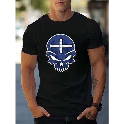 European Sizes Men's Short Sleeve T-Shirt with 2D Print Casual Round Neck - Elastic Fit, Breathable Fabric Suitable for Sports, Travel & Casual Attire