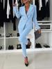 Women's Double Breasted Slim Fit Blazer and Trousers Suit Set