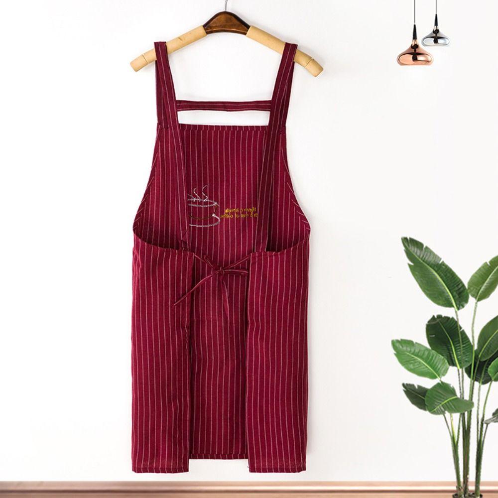 Simple Stripe Women Overall Apron Sleeveless Work Uniform Fashionable Coffee House Aprons