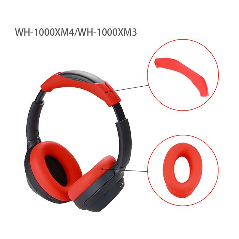 

1 Pair Headphone Earpad Protector with Headphone Head Beam Sleeve Cover for Sony WH-1000XM4/1000XM3 Red
