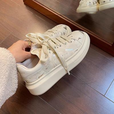 Thick Sole Height Increasing Casual White Shoes Women's Casual Shoes Spring New Lace-up Sneakers Women