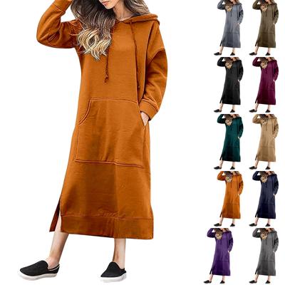 Lässiges, einfarbiges, langärmliges Kapuzenkleid für Damen