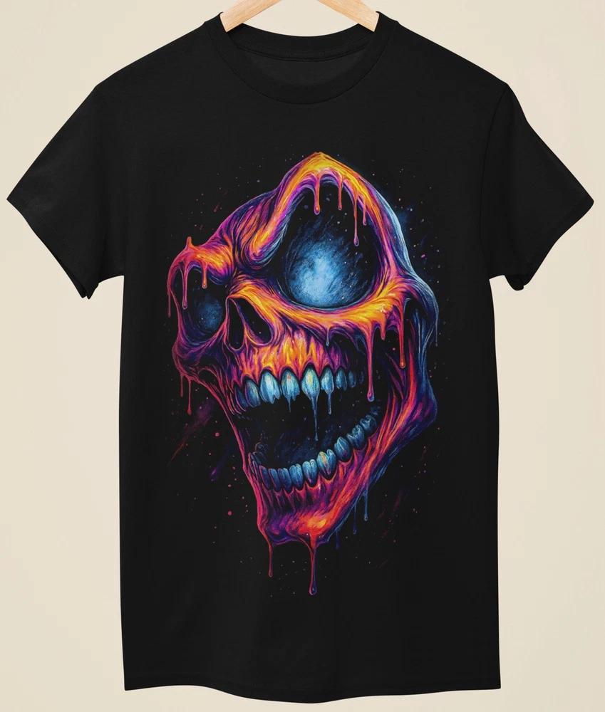 Evil Horror Halloween Skull Printed Unisex Black TShirt (H0013) S