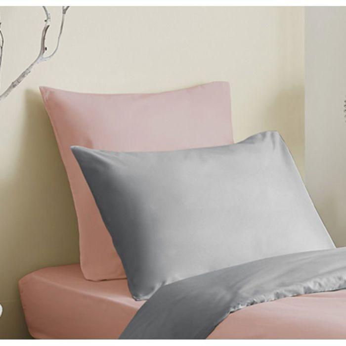 Pack complet 4 pièces Rose/Gris réversible housse de couette pour lit 90 x 190 cm