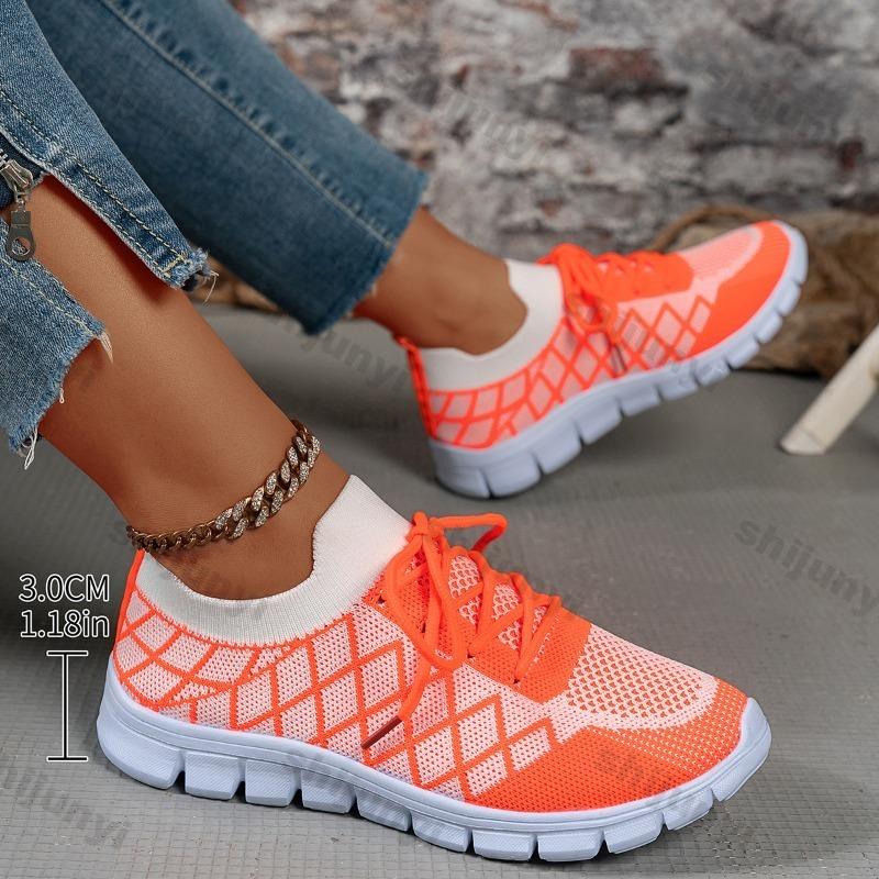 Fashion 2025 New Plus Size Casual Shoes Women's Fashion Comfortable Fly Woven Flat Shoes Mesh Breathable Lightweight Wedge Sneaker