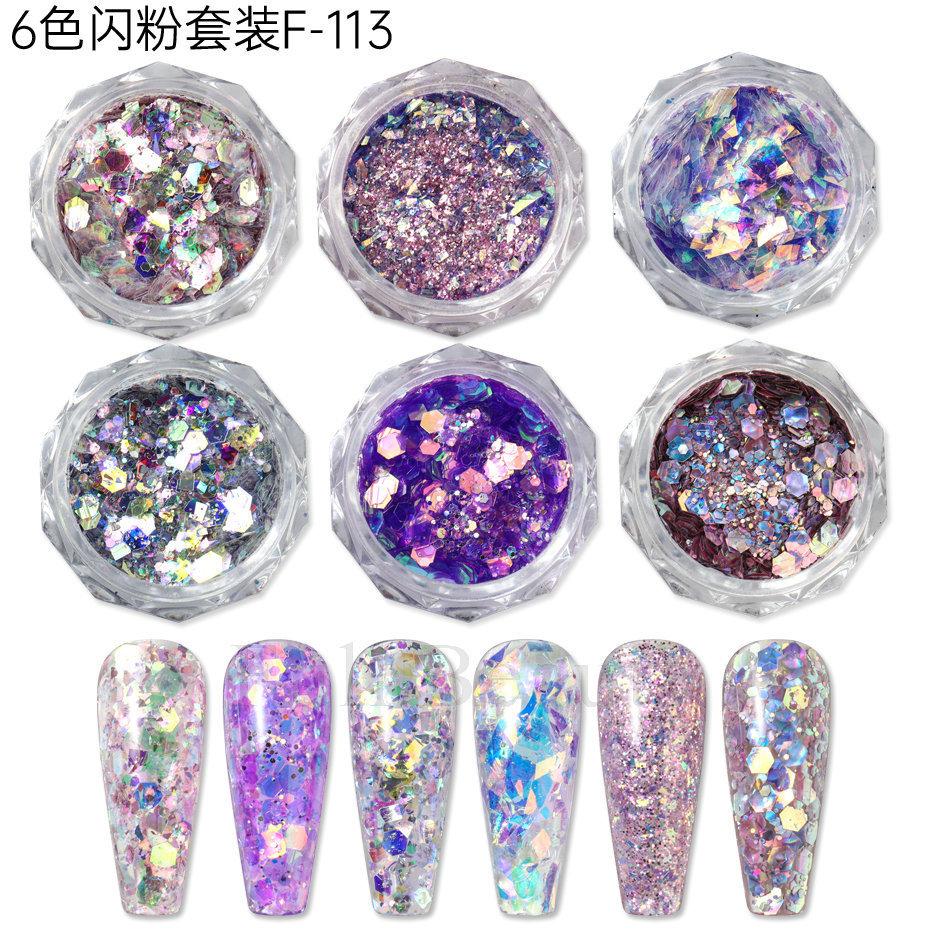 Nail Glitter, Lavender Purple Aurora Opal Sequin Glitter 6-Color Set Nail Glitter