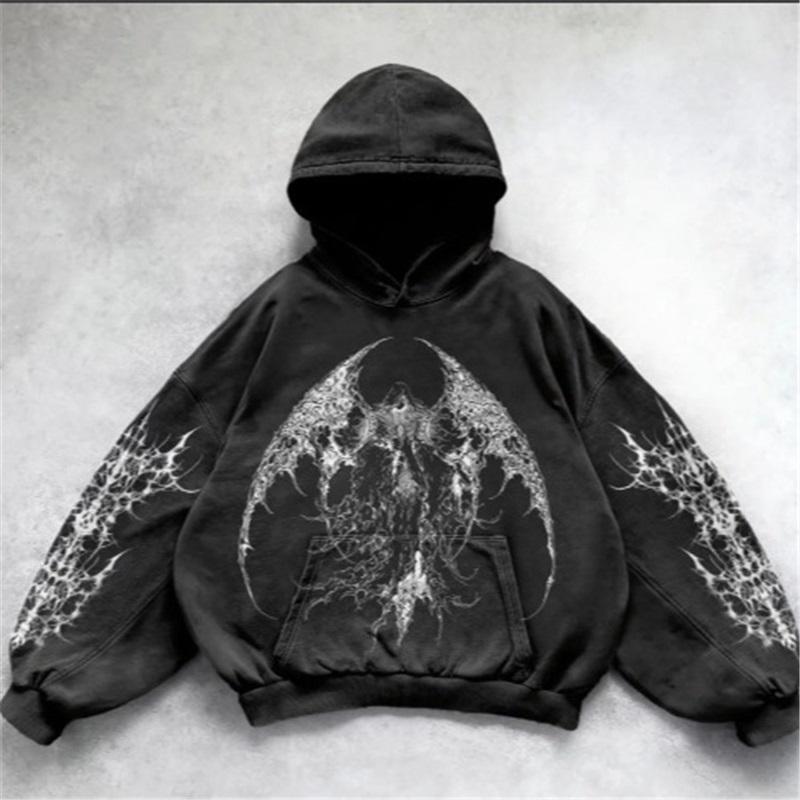Unisex Dark Gothic Punk Graphic Print Pullover Hoodie Long Sleeve Loose Streetwear Sweatshirt For Men Women