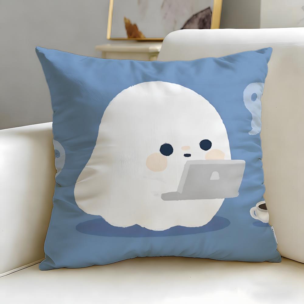 Character Cute Ghost Cushion Cover Soft & Easy-Wash Pillow Case – Versatile For Couch, Bed, Travel And Office