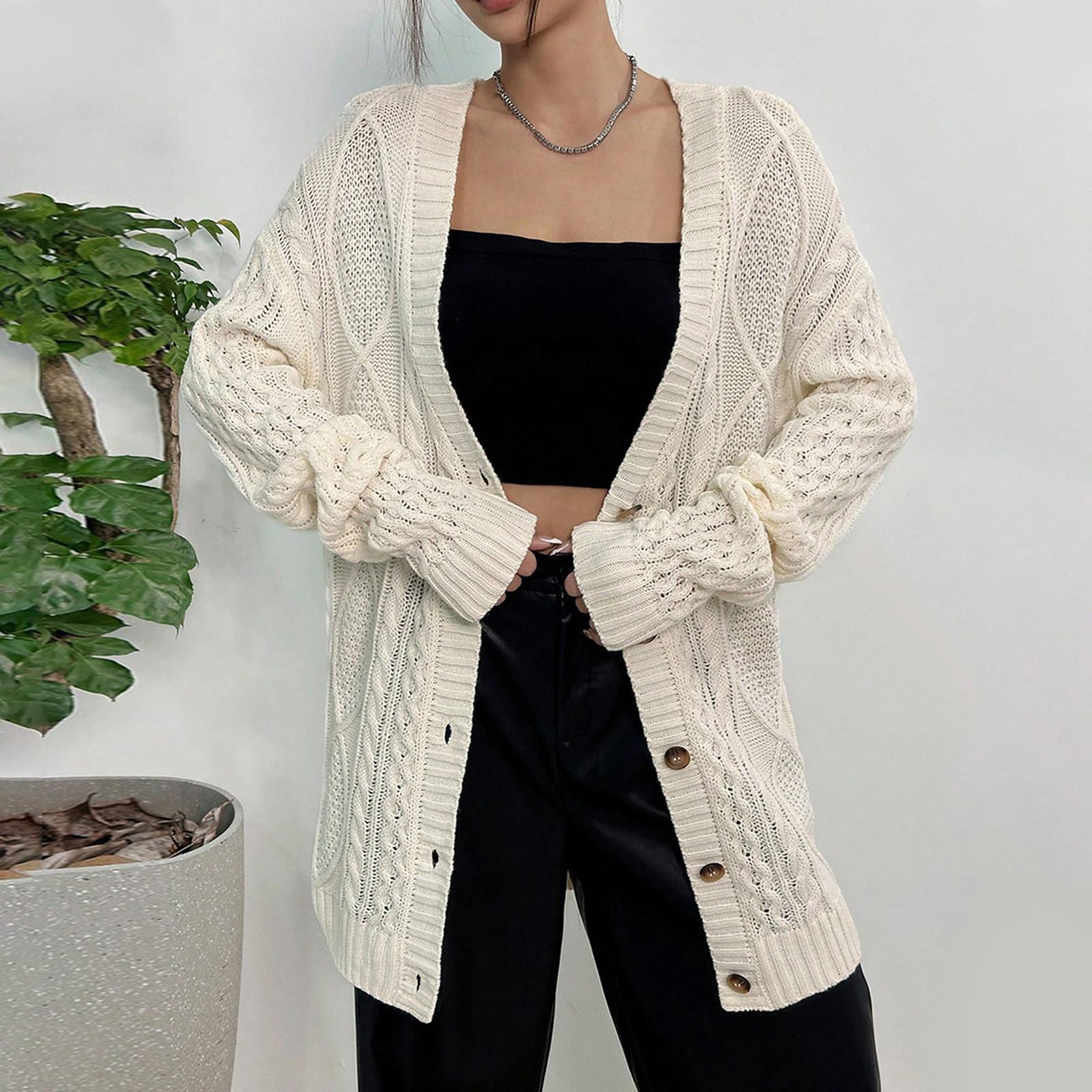 

Женский свитер, куртка, повседневный, свободный, с цветочным узором, с V-образным вырезом, средней длины, вязаный кардиган XL белый