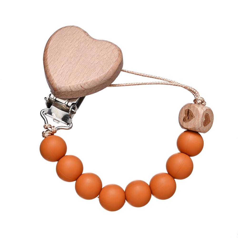 Pendant for Newborn Toys Gift New Beech Wooden Heart Beads Baby Pacifier Chain Clip Silicone Beads Dummy Nipple Holder Teether