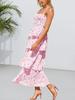 Women's Floral Maxi Dress Spaghetti Strap Ruffle Tiered Sleeveless Summer Dress