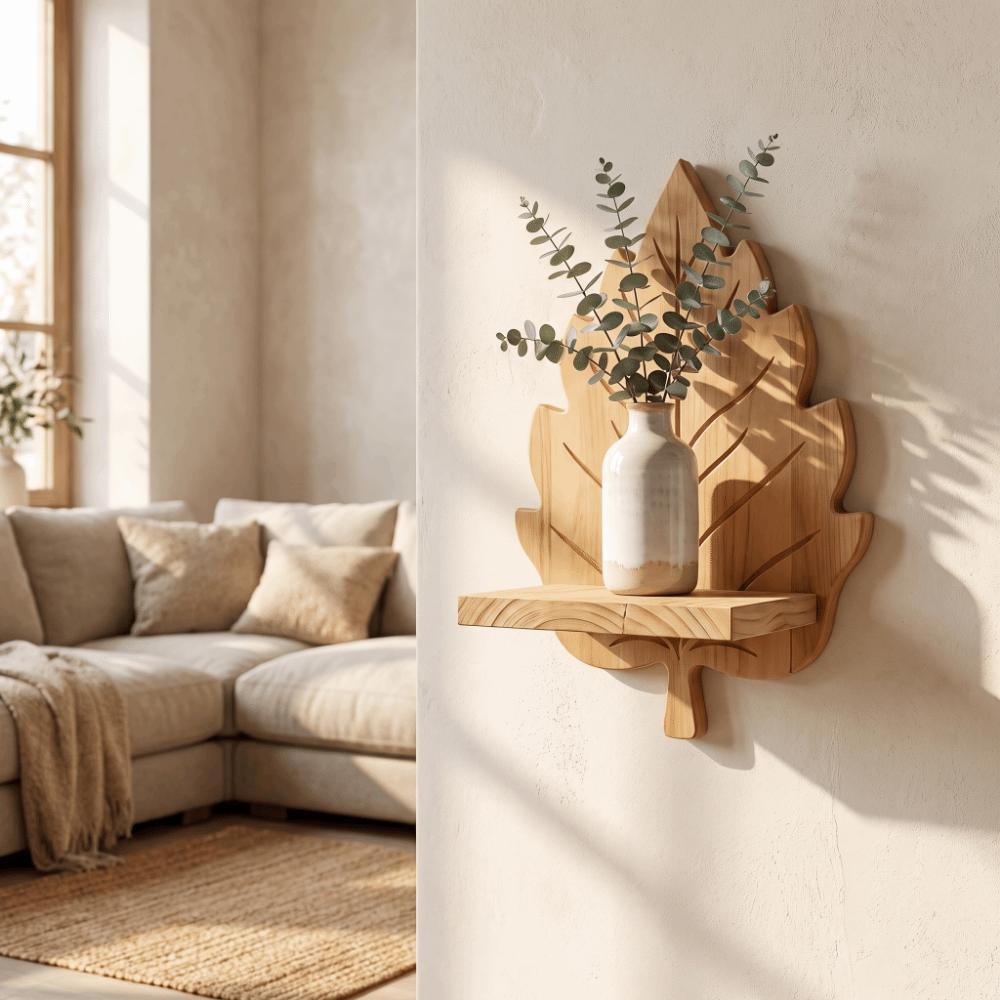 Nature Style Maple Leaf Wall Shelf Wooden Wall Mounted Leaf Shelf for Living Room