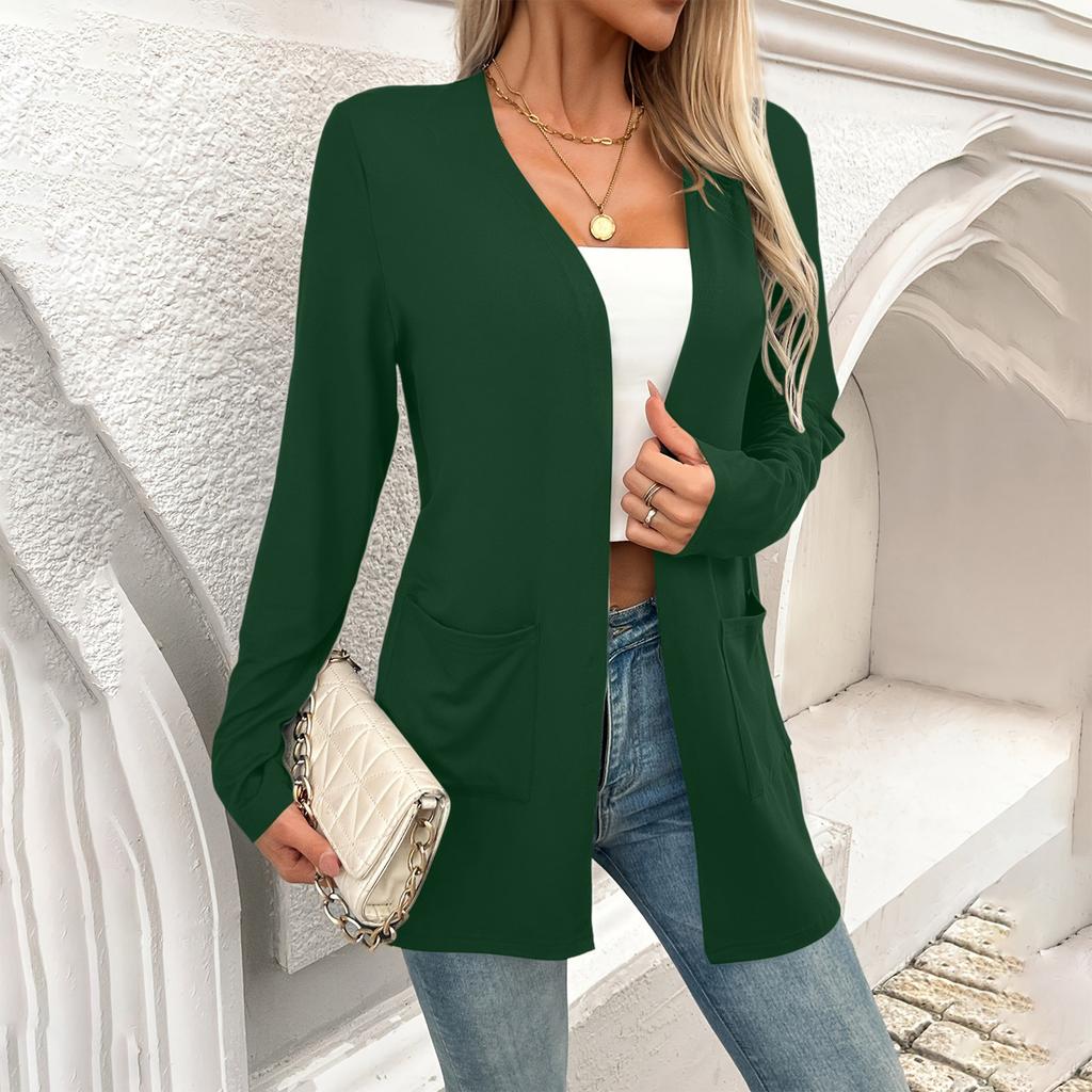Women's Plus Size 3/4 Sleeve Cardigan with Pockets - Soft Milk Silk Knit Open Front