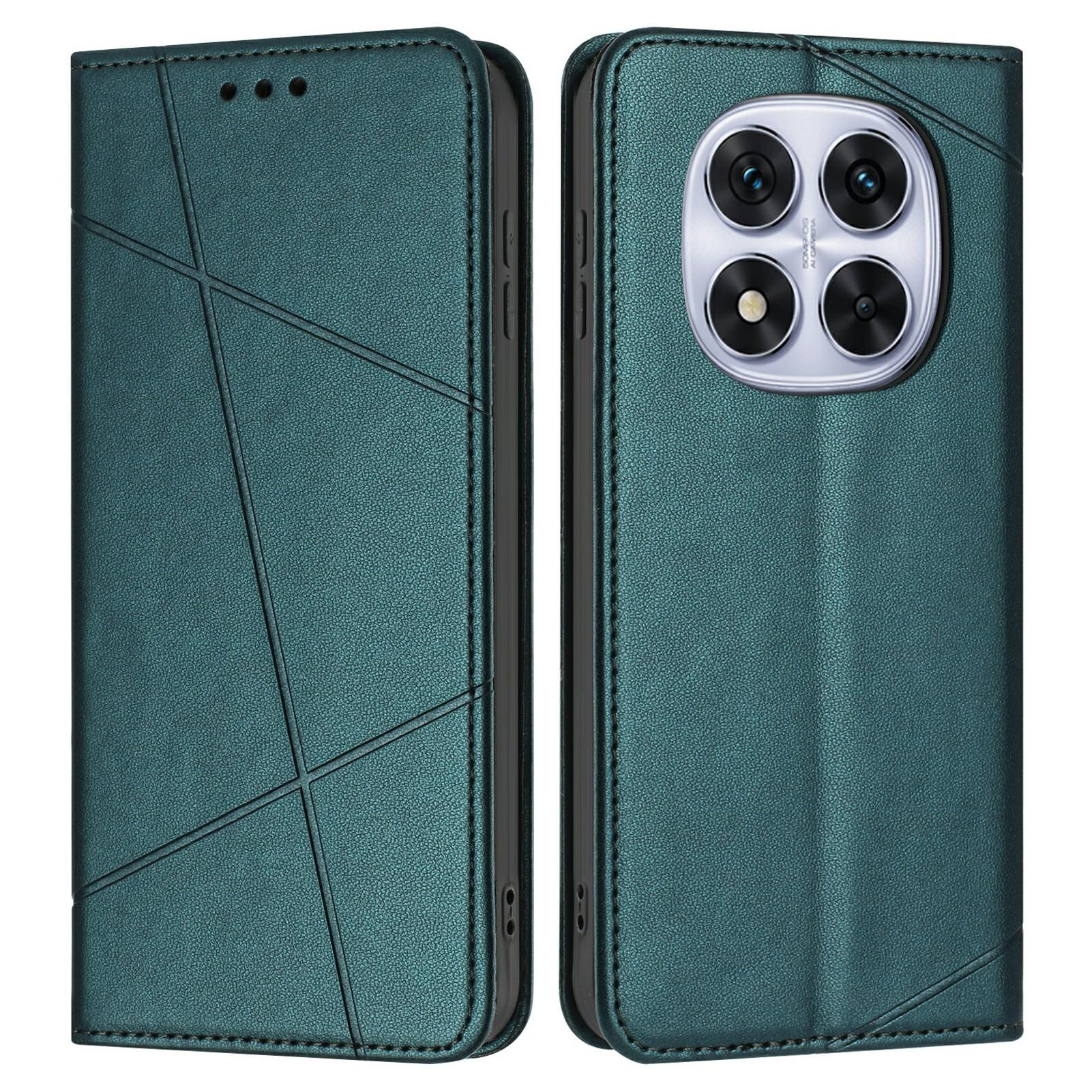 

Wallet Case for Xiaomi Redmi Note 14 Pro+ 5G/14 Pro 5G/14 Pro 4G/Poco X7 5G Line Imprinted Leather Stand Phone Cover with Wrist Strap Green