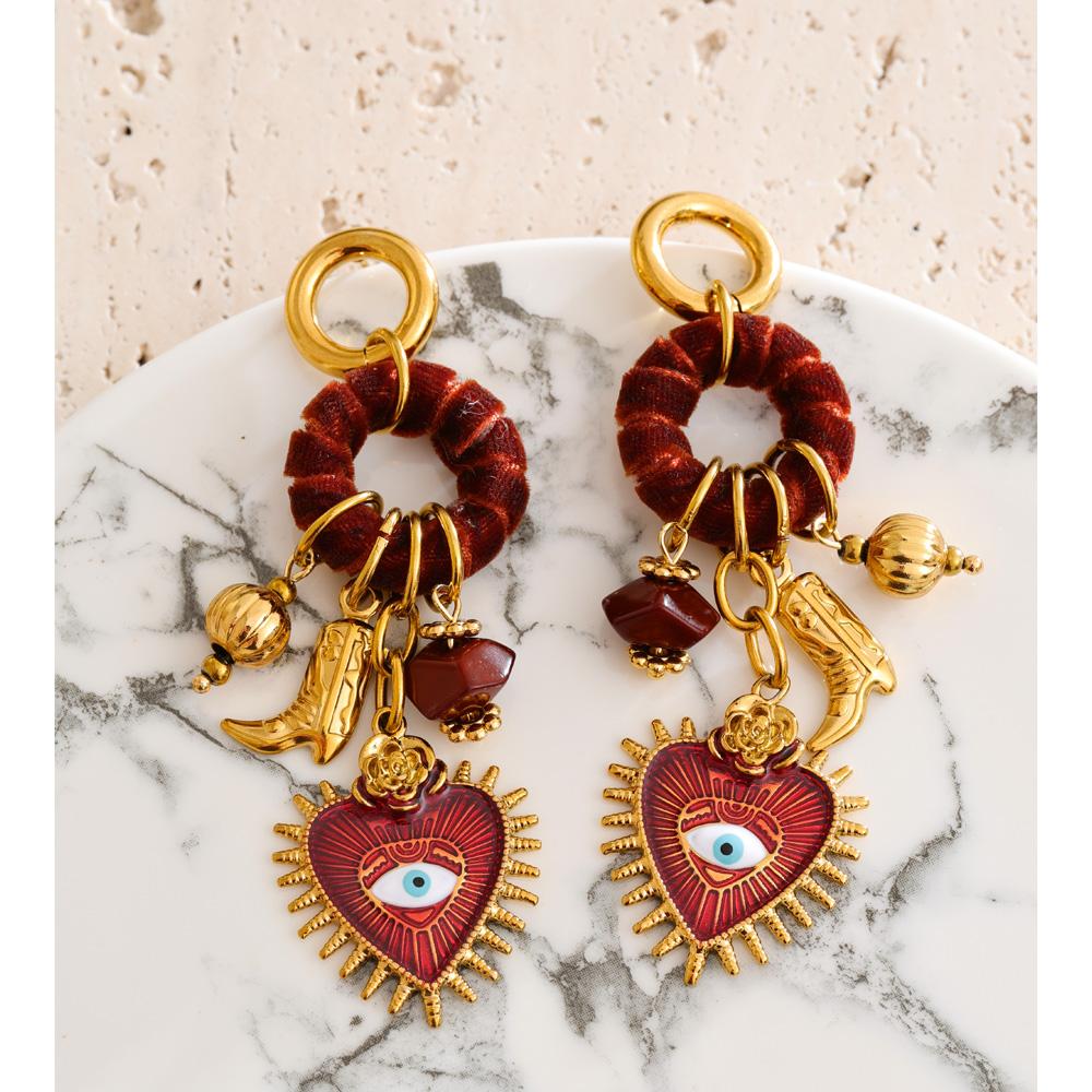 Eetit Vintage Autumn Winter Handmade Charming Jewelry Golden Stainless Steel 2025 Heart Eye Drop Dangle Earrings for Women Gift