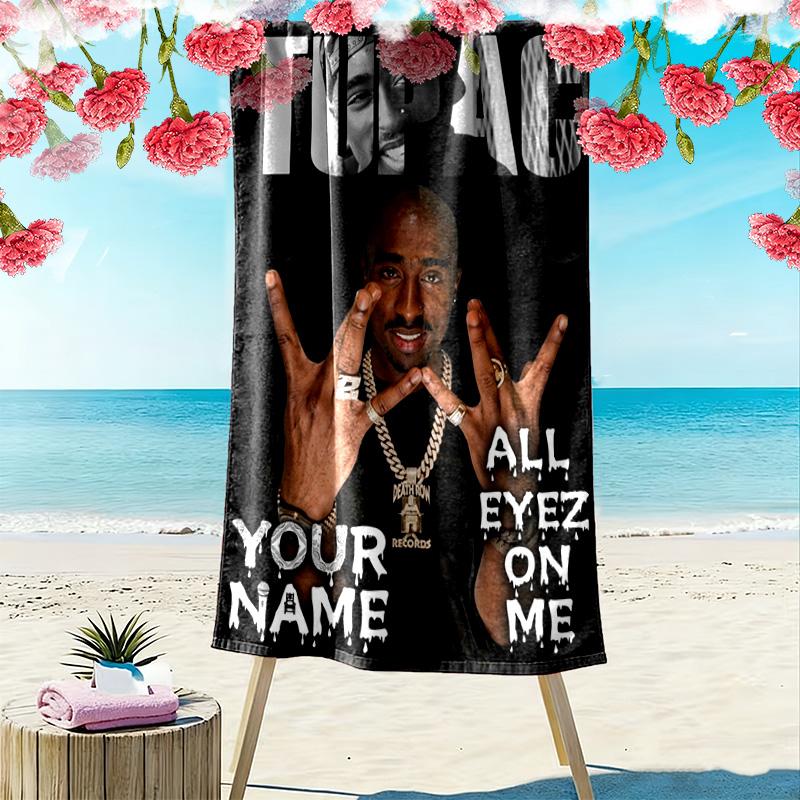 Name Custom Tupac Poster Print Beach Towel, Large Soft Quick Dry Towel for Beach Camping Swimming