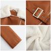 Long-sleeved plus velvet leather jacket women's lapel double-headed zipper belt warm jacket