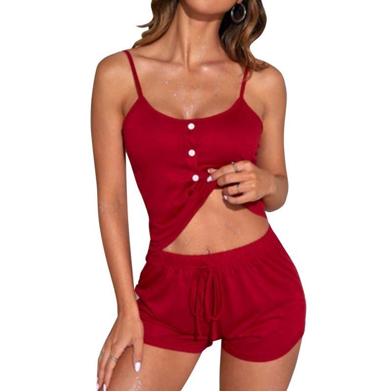 Women Suspender Vest and Shorts Pajama Set Casual Loungewear