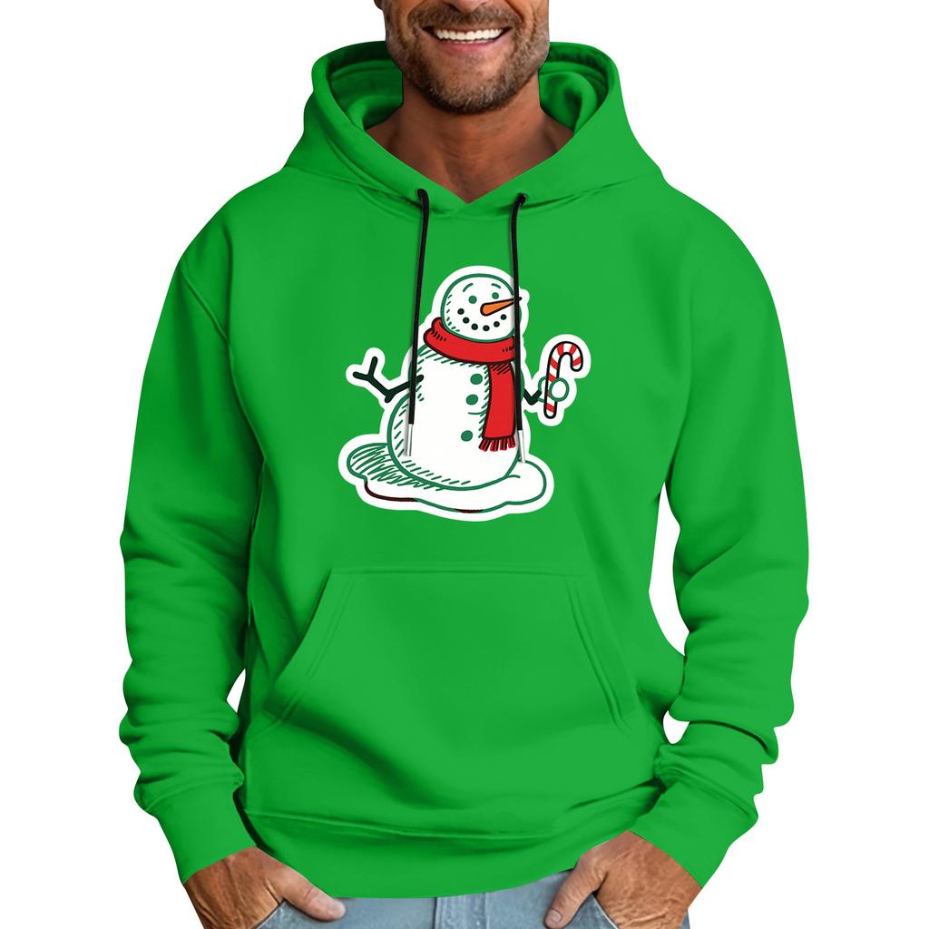 Men's Casual Sports Hooded Pocket Christmas Print Long Sleeve Sweatshirt