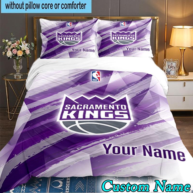 Custom Name 3PCS Kings Basketball Team Logo Bedding Set,Including Duvet Cover And 2pcs Pillowcases Perfect for Bedroom,Dormitory,Fan Christmas gift