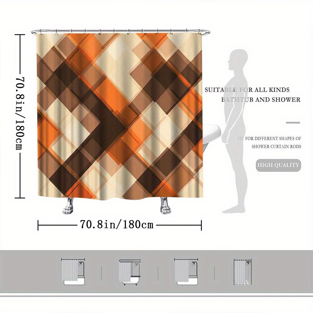 Modern Plaid Shower Curtain - Geometric Abstract Pattern In Orange, Brown, Beige & White, Fashionable Bath Decor